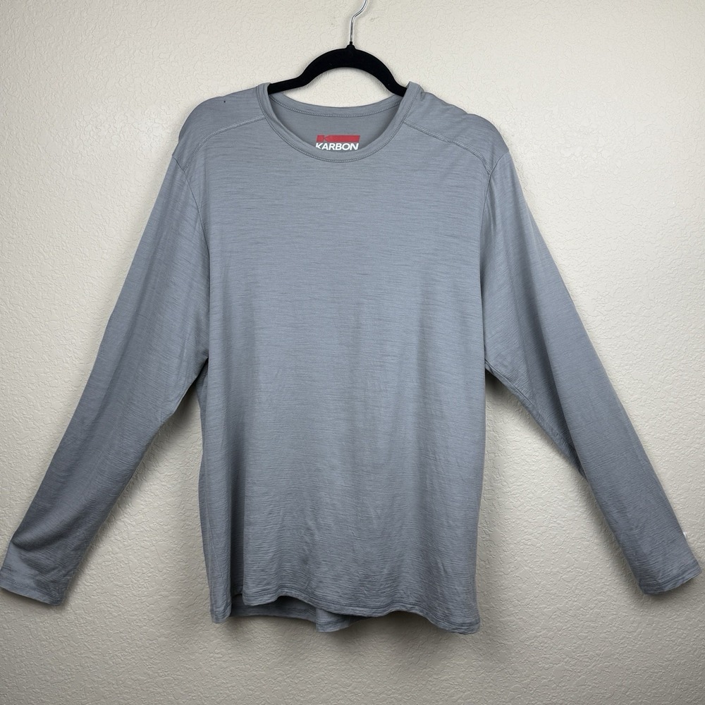 Karbon Shirt Mens Grey Merino Wool Long Sleeve Base Layer Crewneck Top XL *read